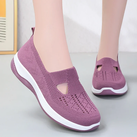 Zapatos ortopédicos transpirables para mujer con suela blanda tejida