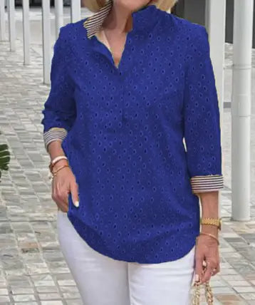 Bedrukte Blouse met 3/4 Mouw en Opstaande Kraag