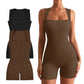 🔥HEISSER SALE 49 % RABATT🔥Damen-Jumpsuit mit geripptem, quadratischem Ausschnitt und Stretch-Shorts