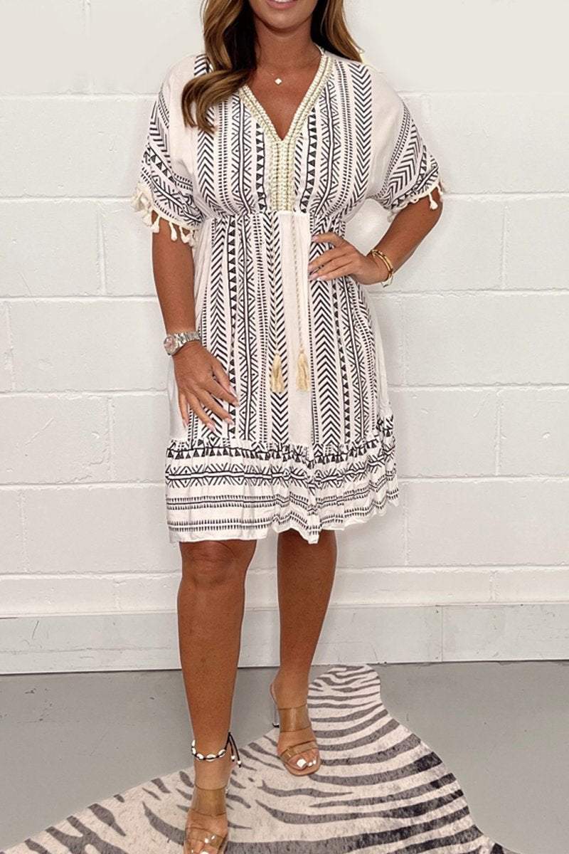 👗Casual jurk met V-hals en print🔥
