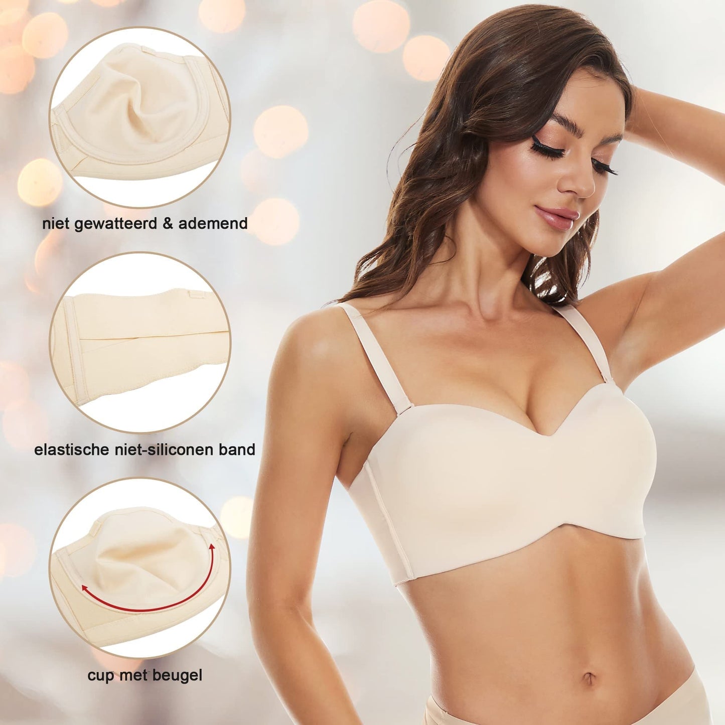 🔥Sujetador bandeau convertible sin tirantes y sin costuras con soporte completo-9