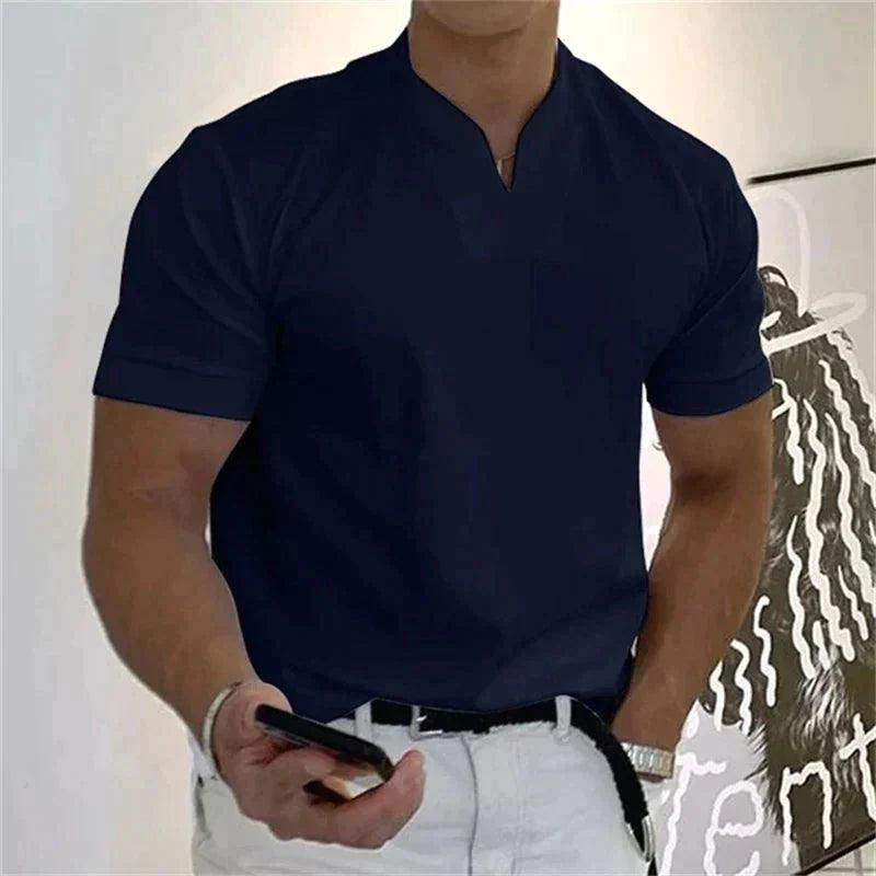 🎁Venta Caliente 49% OFF⏳2024 hombre moda holgada cuello V manga corta verano-3