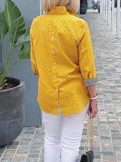 Bedrukte Blouse met 3/4 Mouw en Opstaande Kraag