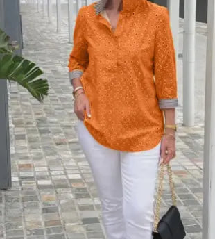 Bedrukte Blouse met 3/4 Mouw en Opstaande Kraag