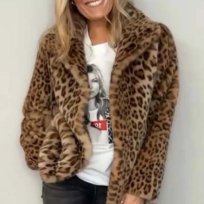 ❄️Ofertas de invierno❄️Abrigo corto esponjoso de mujer con estampado de leopardo