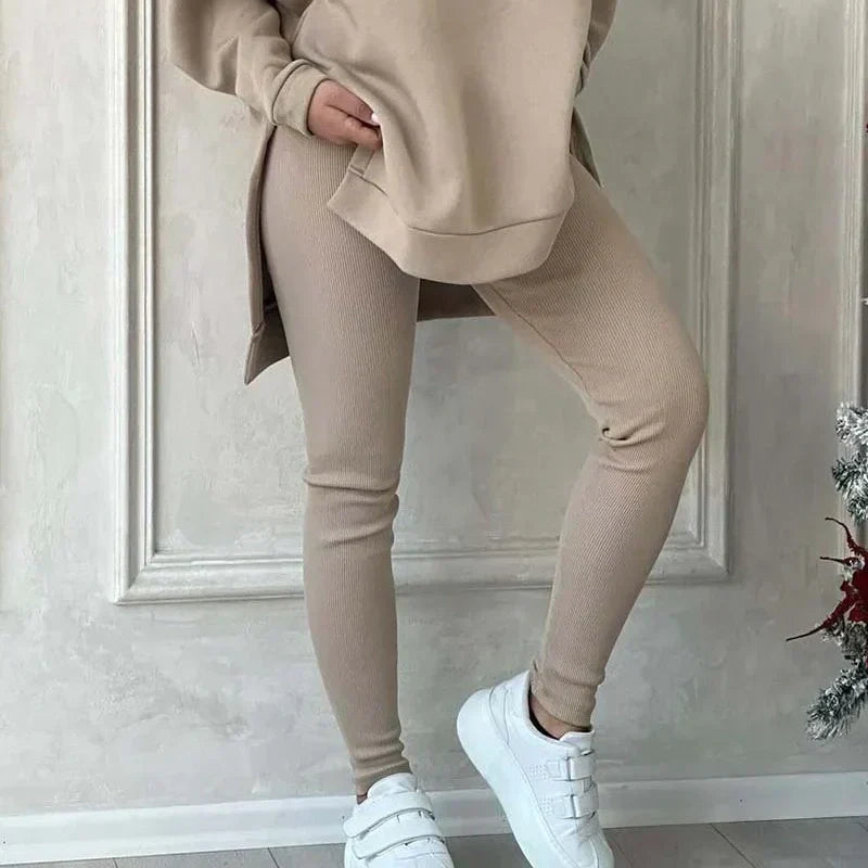 Conjunto de 2 piezas: Sudaderas con capucha y aberturas para mujer ＆ Pantalones