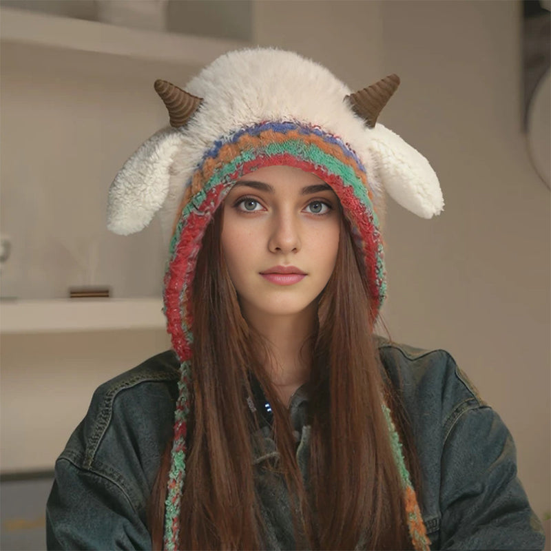 Gorro de peluche con forma de cordero y Orejeras Adorable