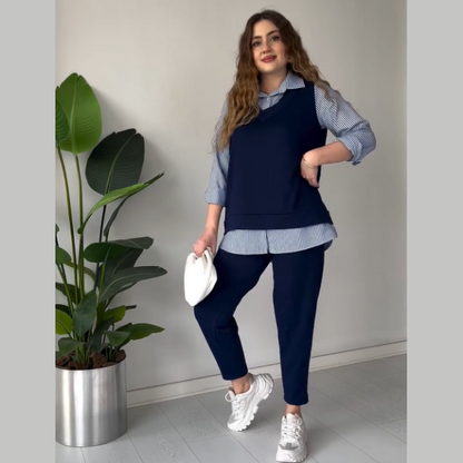 Conjunto casual de camisa estilo dos piezas para mujer