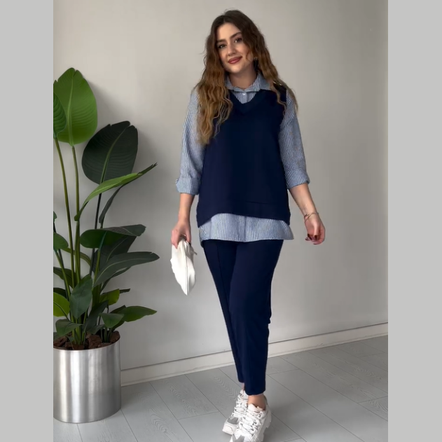 Conjunto casual de camisa estilo dos piezas para mujer