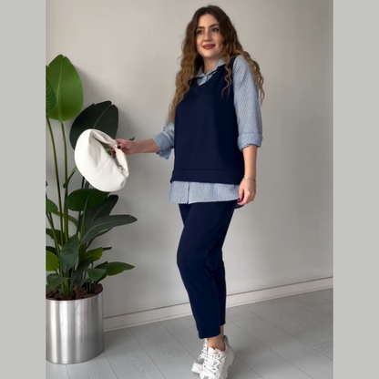 Conjunto casual de camisa estilo dos piezas para mujer