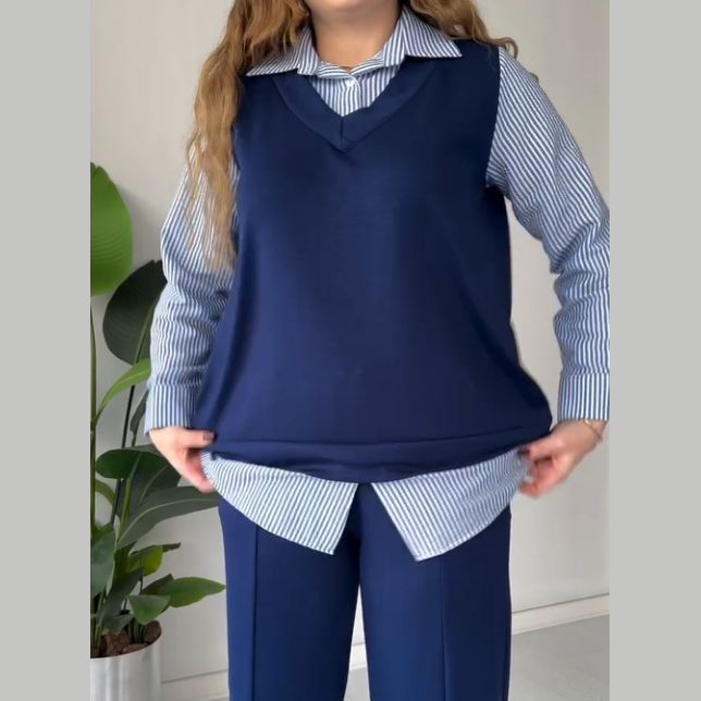 Conjunto casual de camisa estilo dos piezas para mujer