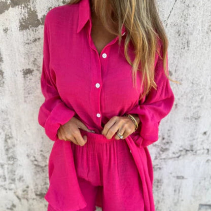 🎉Gelukkig Nieuwjaar! 50% KORTING 🛍️Casual tweedelige set met lange mouwen & korte broek voor dames