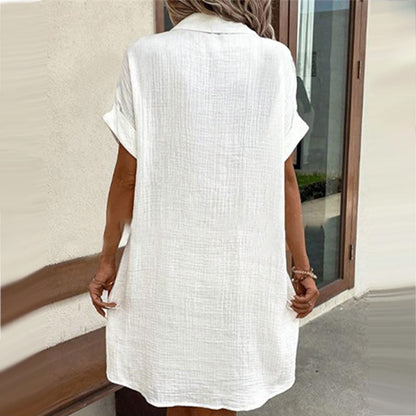 Damesknoopjes Kort mouw Pocket Casual shirt jurk