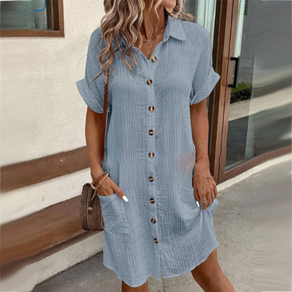 Damesknoopjes Kort mouw Pocket Casual shirt jurk