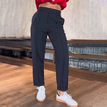 Dames Casual Rechte Broek in Effen Kleur