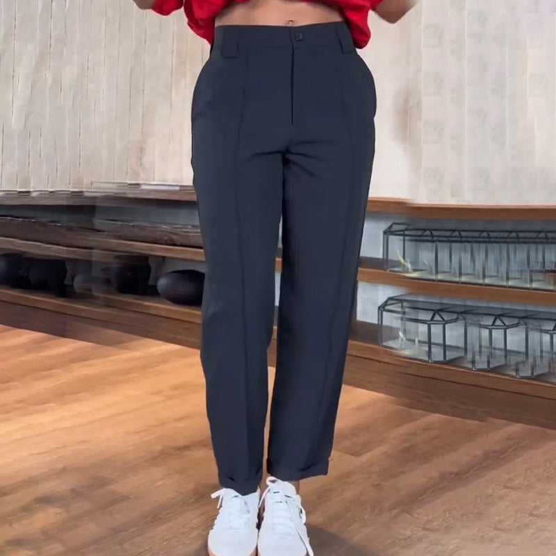 Dames Casual Rechte Broek in Effen Kleur