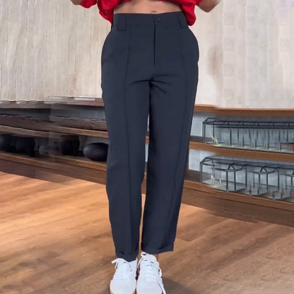 Dames Casual Rechte Broek in Effen Kleur
