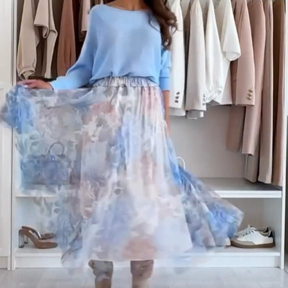 📣 60% KORTING!!!💥Blauwe set: top met een leuk strikje op de rug en een tulle rok