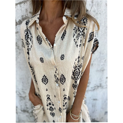🌟🌟Loose-Fit bedrukte jurk met korte mouwen en zakken
