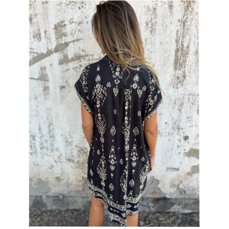🌟🌟Loose-Fit bedrukte jurk met korte mouwen en zakken