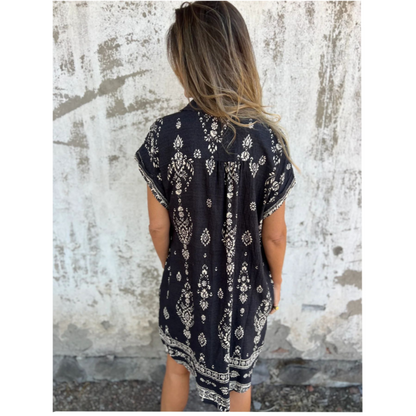 🌟🌟Loose-Fit bedrukte jurk met korte mouwen en zakken