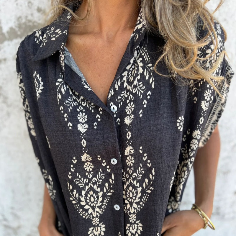 🌟🌟Loose-Fit bedrukte jurk met korte mouwen en zakken