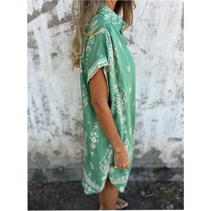 🌟🌟Loose-Fit bedrukte jurk met korte mouwen en zakken