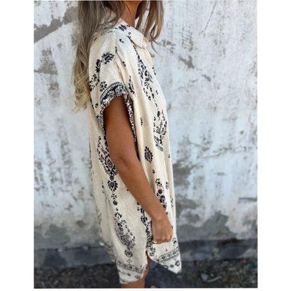 🌟🌟Loose-Fit bedrukte jurk met korte mouwen en zakken