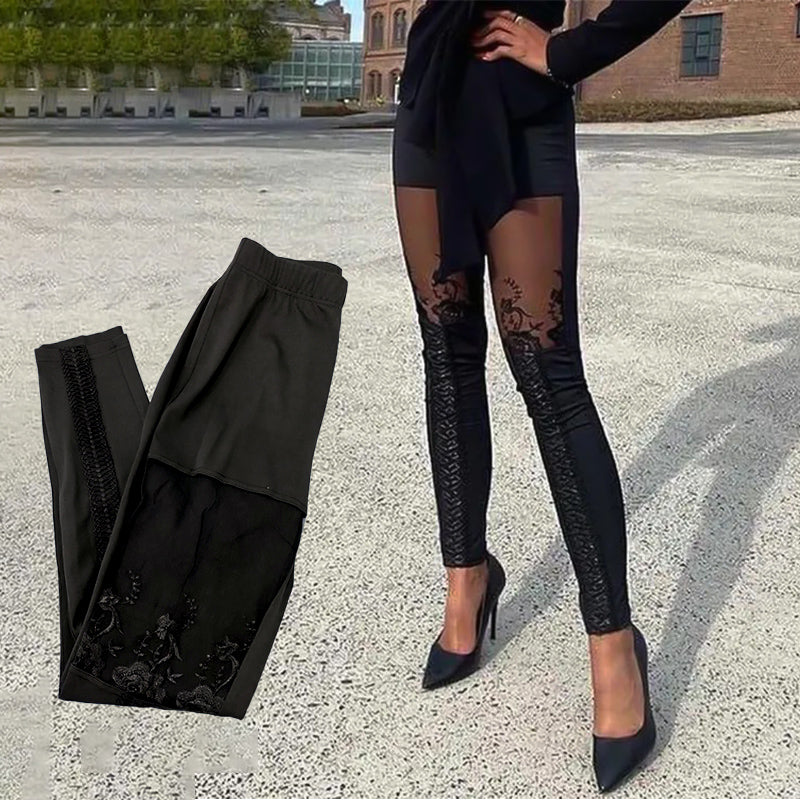 Stijlvolle Zwarte Kanten Doorschijnende Legging voor Dames
