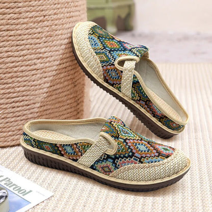 Dames Geborduurde Linnen Sandalen met Zachte Zool