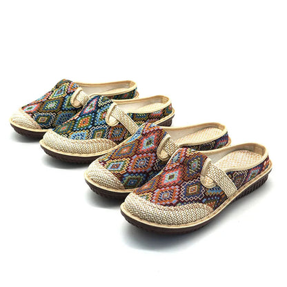 Dames Geborduurde Linnen Sandalen met Zachte Zool