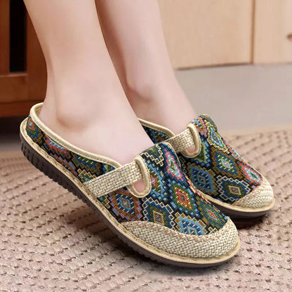 Dames Geborduurde Linnen Sandalen met Zachte Zool