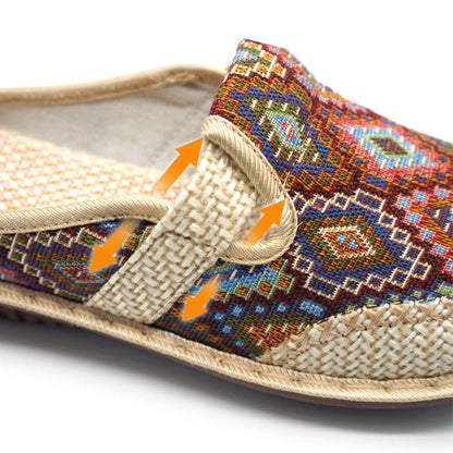 Dames Geborduurde Linnen Sandalen met Zachte Zool