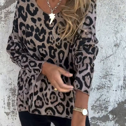 🎉Laatste dag voor kortingen van beperkte duur🎉Dames Stretch T-shirt met Luipaardprint en Ronde Hals