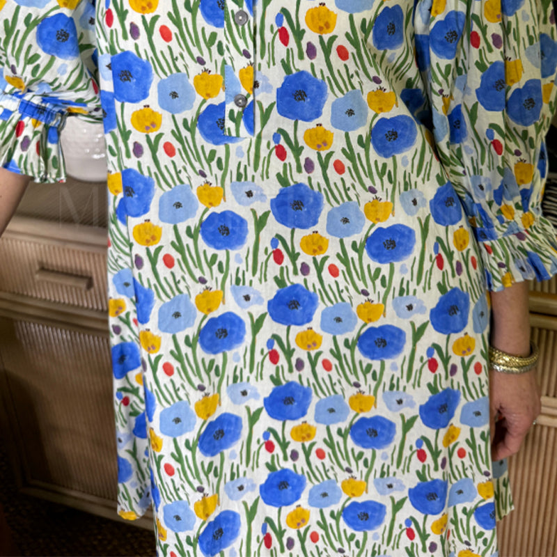 Women’s Sweet Floral Dress with Lantern Sleeve