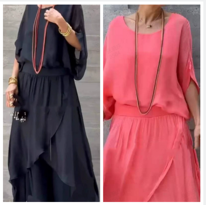🎊Chiffon top + losse wijde broek, 2-delige set