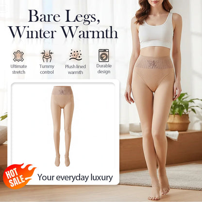 Hohe Taille, bauchformende, transparente Leggings mit Plüschfutter