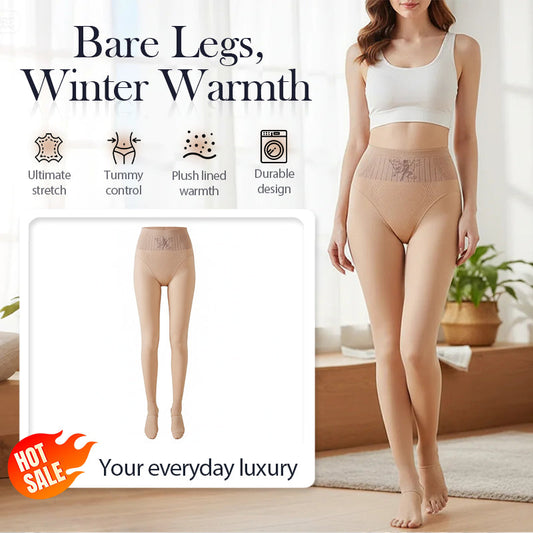 Hohe Taille, bauchformende, transparente Leggings mit Plüschfutter