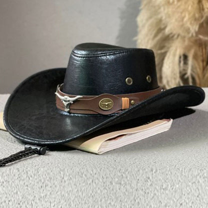 📢📢40% RABATT !!⏰Vintage-Cowboyhut mit breiter Krempe & Riemen – PU, verstellbar & einheitsgröße – Perfekt für Western-Look & Sommerfestivals 🌾