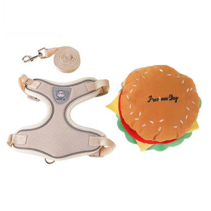Niedliches Hamburger-Geschirr- und Leinen-Set für Haustiere mit Mini-Rucksack